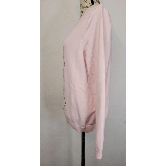 Izod Pink Old School 100% Cotton Argyle Sweater Large Vintage Women’s Clueless - Picture 6 of 8